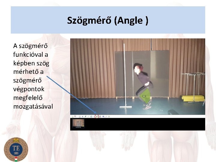 Szögmérő (Angle ) A szögmérő funkcióval a képben szög mérhető a szögmérő végpontok megfelelő