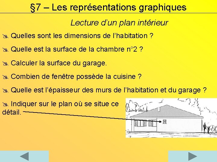 § 7 – Les représentations graphiques Lecture d’un plan intérieur Quelles sont les dimensions