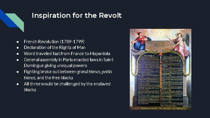 Inspiration for the Revolt ● ● ● French Revolution (1789 -1799) Declaration of the