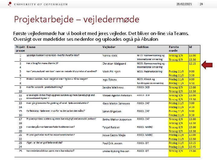 20/02/2021 Projektarbejde – vejledermøde Første vejledermøde har vi booket med jeres vejleder. Det bliver