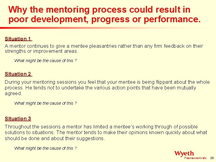 Why the mentoring process could result in poor development, progress or performance. Situation 1