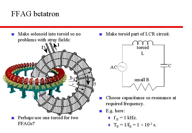 FFAG betatron ■ Make solenoid into toroid so no problems with stray fields: ■
