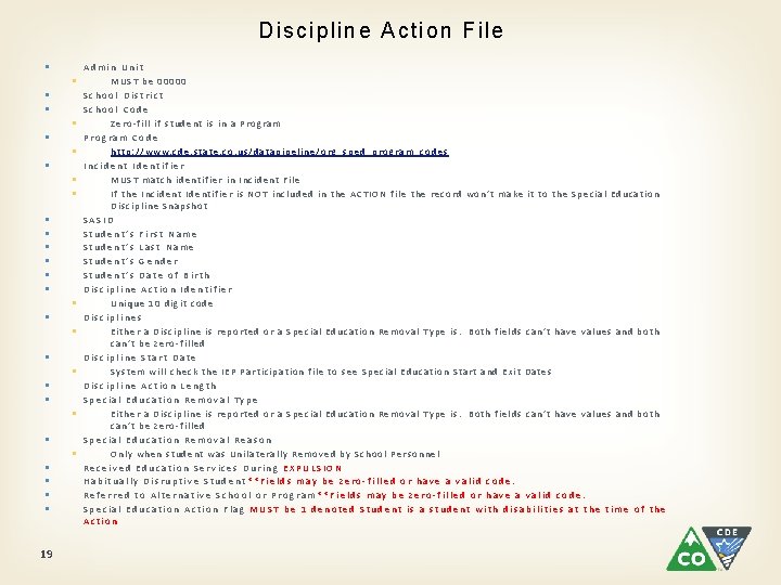 Discipline Action File § § § § § § § § 19 Admin Unit