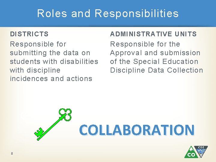 Roles and Responsibilities DISTRICTS ADMINISTRATIVE UNITS Responsible for submitting the data on students with