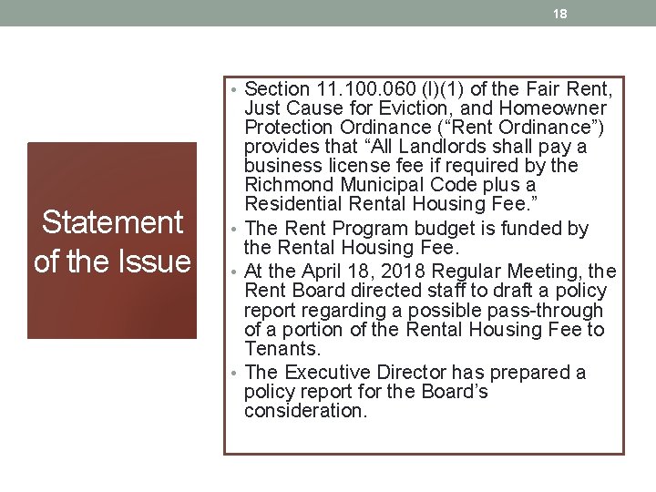 18 • Section 11. 100. 060 (l)(1) of the Fair Rent, Statement of the