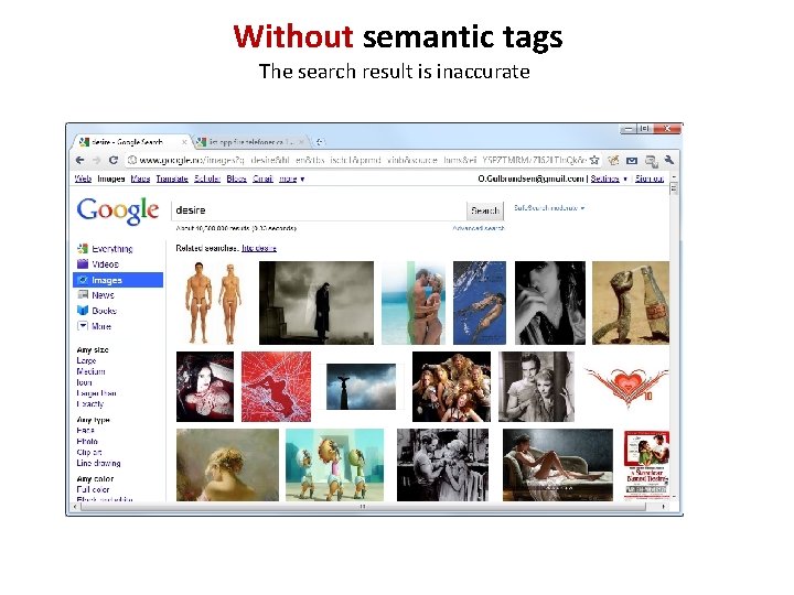 Without semantic tags The search result is inaccurate 
