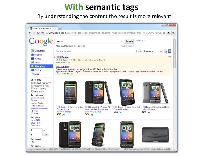 With semantic tags By understanding the content the result is more relevant 