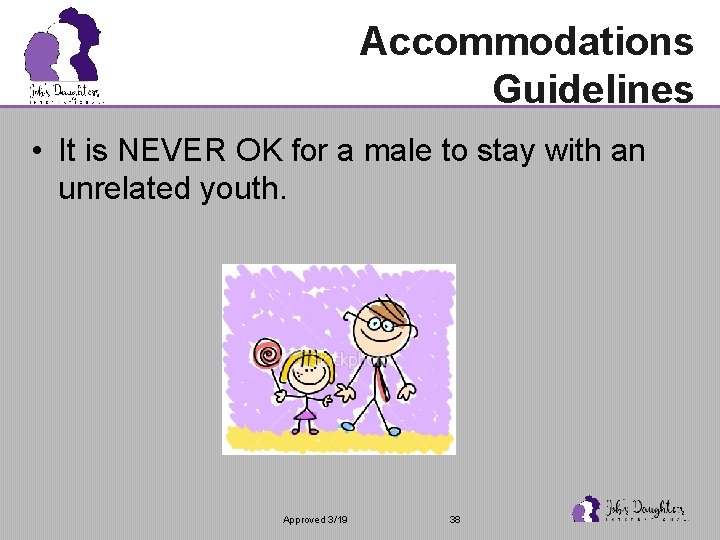 Accommodations Guidelines • It is NEVER OK for a male to stay with an