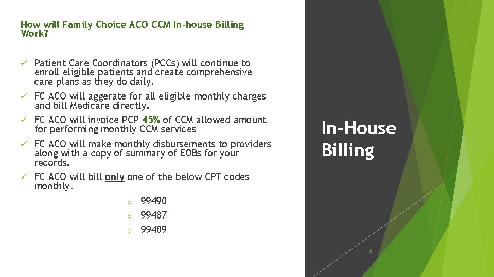 How will Family Choice ACO CCM In-house Billing Work? ü ü ü Patient Care