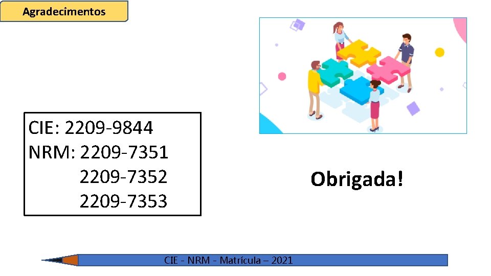 Agradecimentos CIE: 2209 -9844 NRM: 2209 -7351 2209 -7352 2209 -7353 CIE - NRM