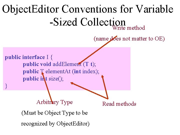 Object. Editor Conventions for Variable -Sized Collection Write method (name does not matter to