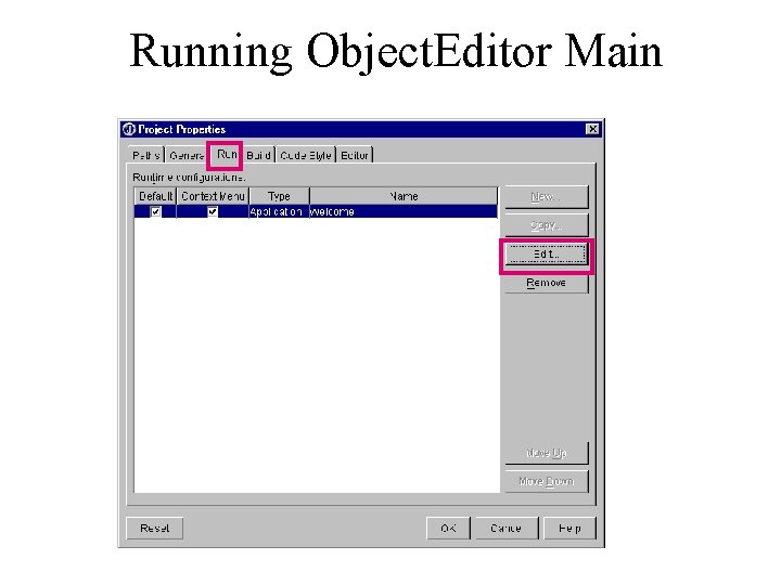 Running Object. Editor Main 