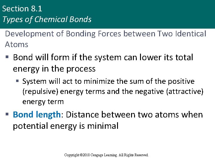 Section 8. 1 Types of Chemical Bonds Development of Bonding Forces between Two Identical