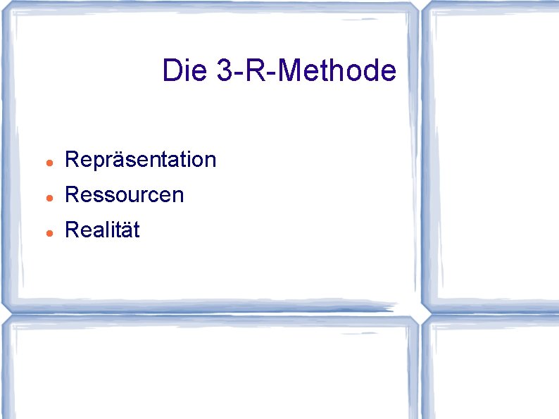 Die 3 -R-Methode Repräsentation Ressourcen Realität 