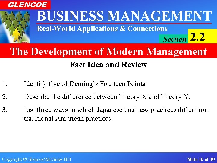 GLENCOE BUSINESS MANAGEMENT Real-World Applications & Connections Section 2. 2 The Development of Modern