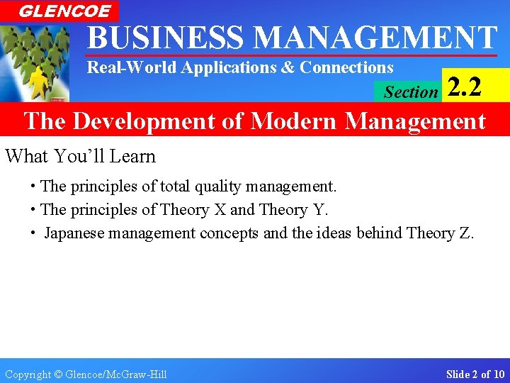GLENCOE BUSINESS MANAGEMENT Real-World Applications & Connections Section 2. 2 The Development of Modern