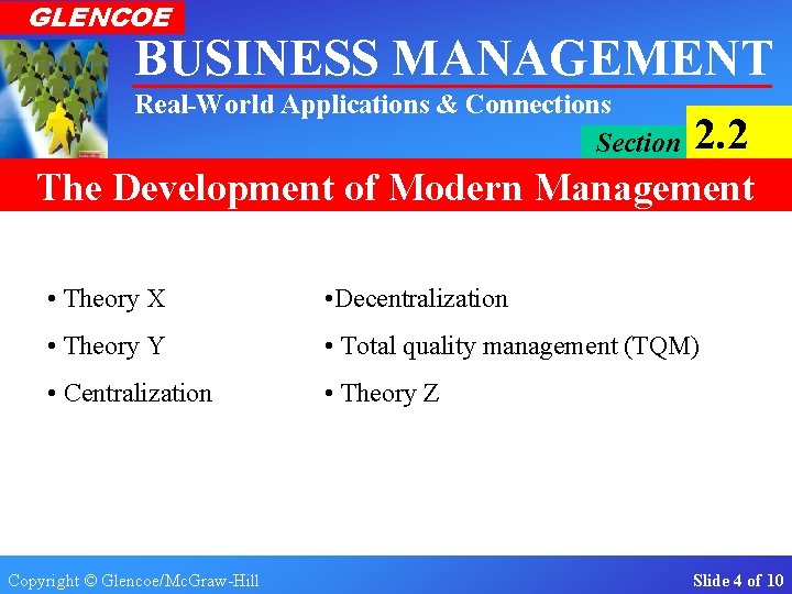 GLENCOE BUSINESS MANAGEMENT Real-World Applications & Connections Section 2. 2 The Development of Modern