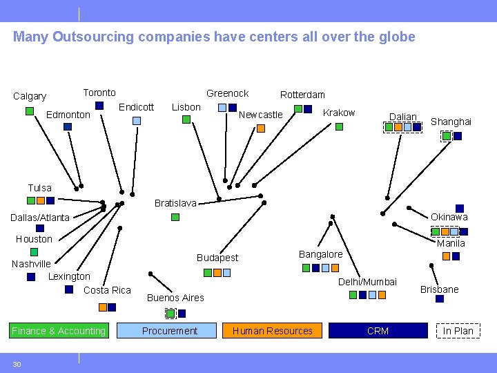 Many Outsourcing companies have centers all over the globe Calgary Toronto Edmonton Greenock Endicott