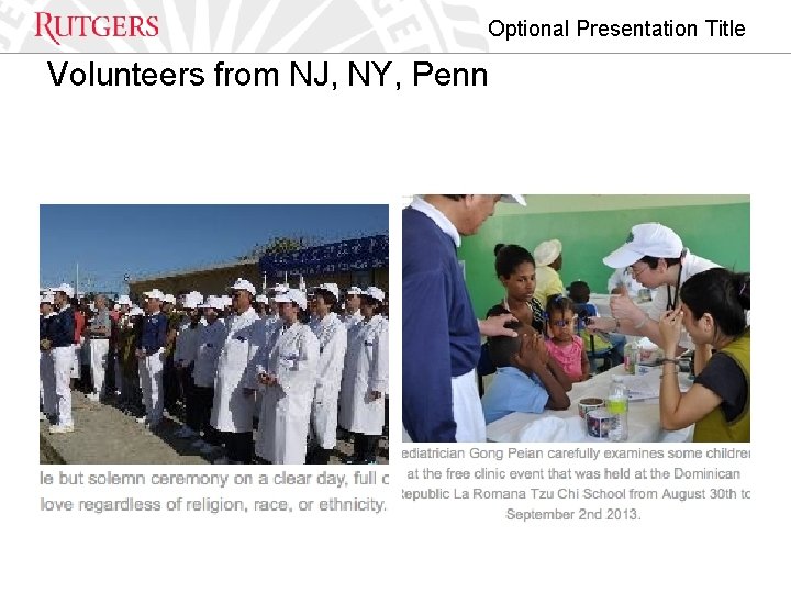 Optional Presentation Title Volunteers from NJ, NY, Penn 