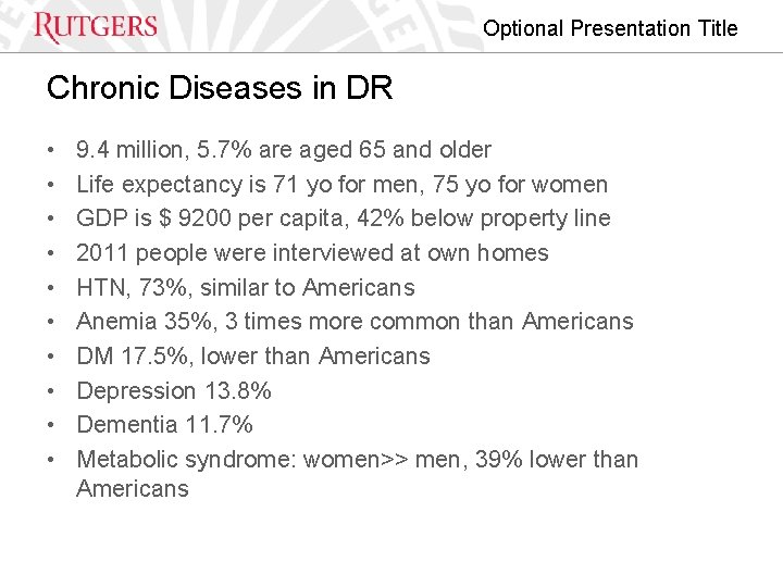 Optional Presentation Title Chronic Diseases in DR • • • 9. 4 million, 5.