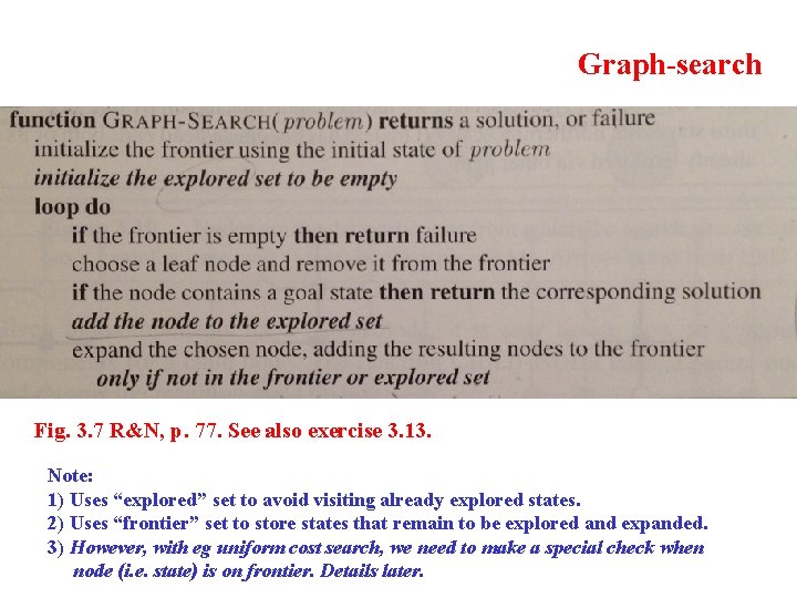 Graph-search Fig. 3. 7 R&N, p. 77. See also exercise 3. 13. Note: 1)