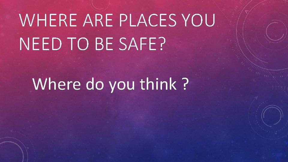 WHERE ARE PLACES YOU NEED TO BE SAFE? Where do you think ? 