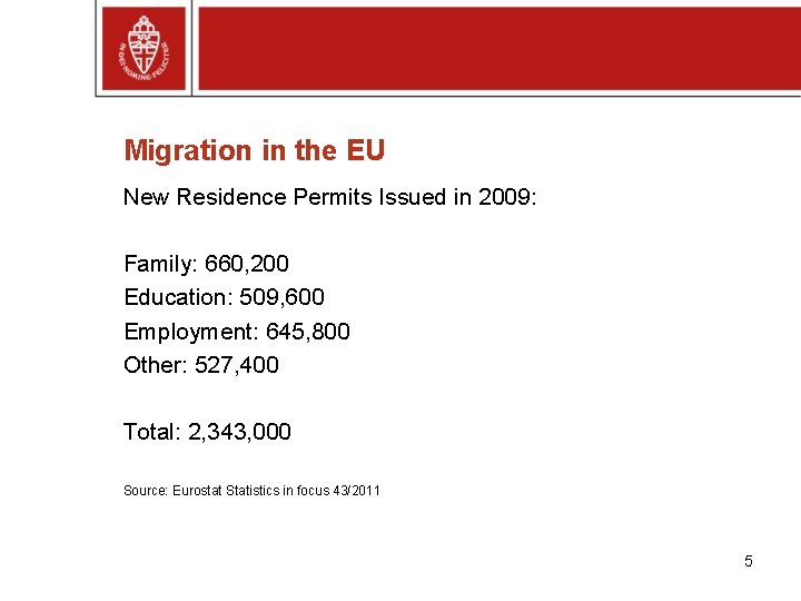 Migration in the EU New Residence Permits Issued in 2009: Family: 660, 200 Education: