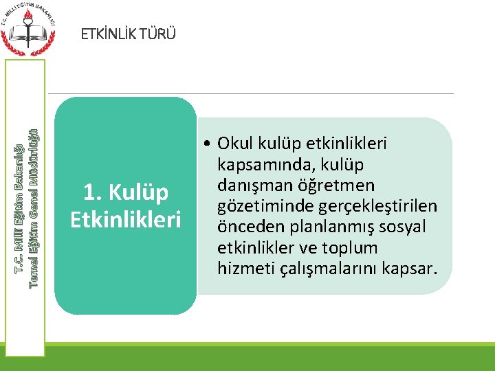 T. C. Milli Eğitim Bakanlığı Temel Eğitim Genel Müdürlüğü ETKİNLİK TÜRÜ 1. Kulüp Etkinlikleri