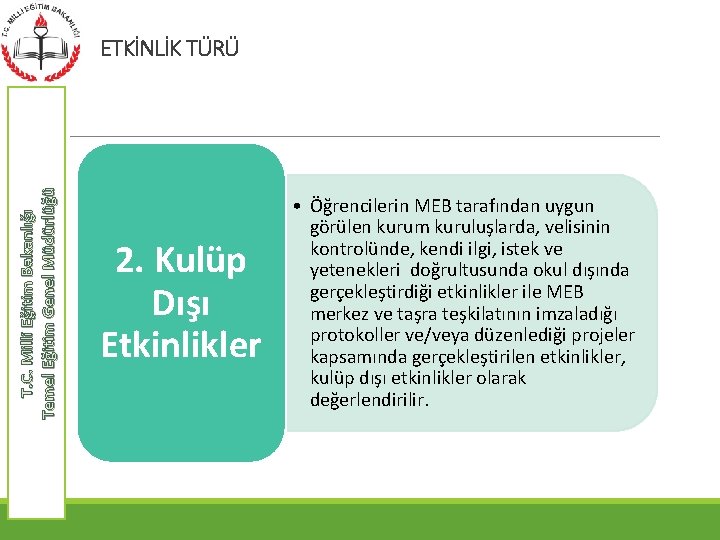 T. C. Milli Eğitim Bakanlığı Temel Eğitim Genel Müdürlüğü ETKİNLİK TÜRÜ 2. Kulüp Dışı