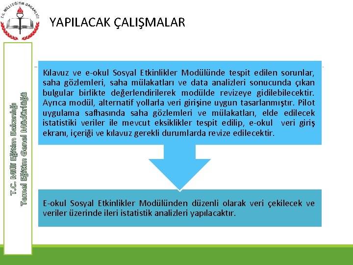 T. C. Milli Eğitim Bakanlığı Temel Eğitim Genel Müdürlüğü YAPILACAK ÇALIŞMALAR Kılavuz ve e-okul