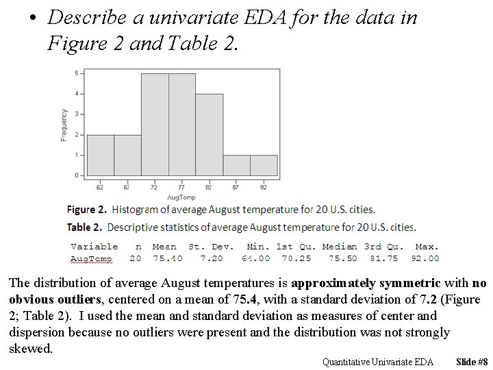  • Describe a univariate EDA for the data in Figure 2 and Table