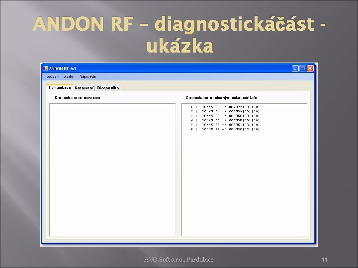 ANDON RF – diagnostickáčást ukázka AVO Soft s. r. o. , Pardubice 11 