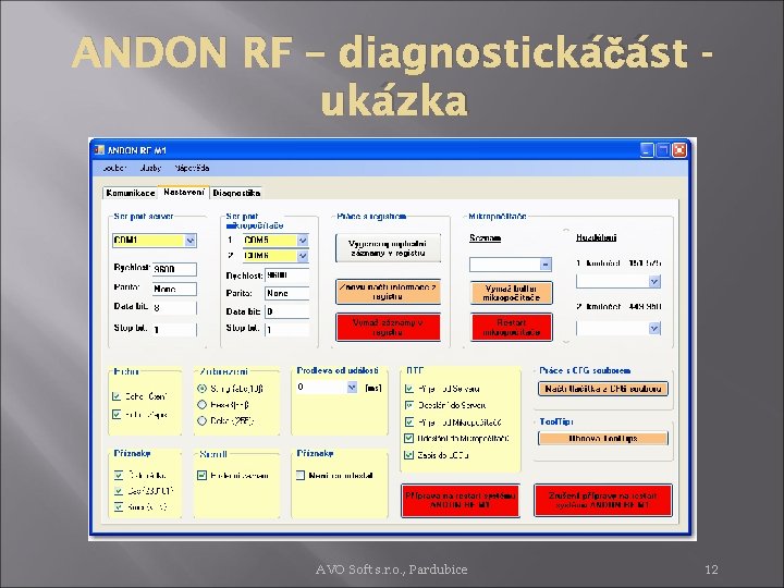 ANDON RF – diagnostickáčást ukázka AVO Soft s. r. o. , Pardubice 12 
