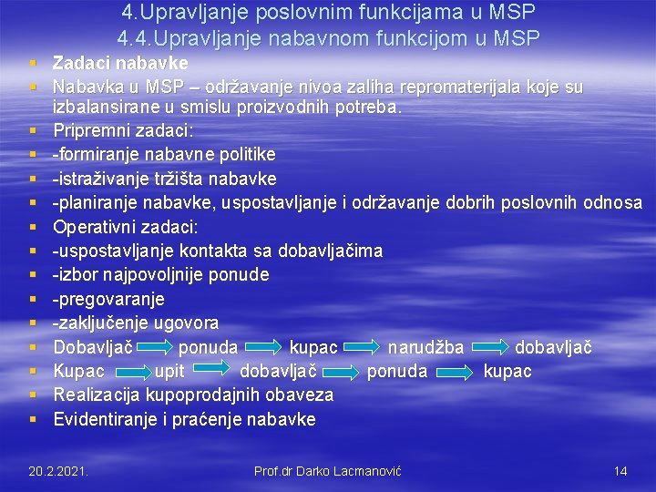 4. Upravljanje poslovnim funkcijama u MSP 4. 4. Upravljanje nabavnom funkcijom u MSP §