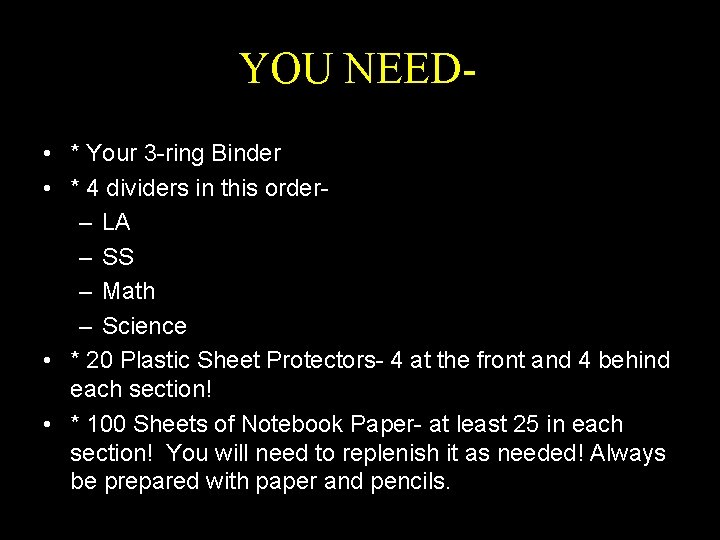 YOU NEED • * Your 3 -ring Binder • * 4 dividers in this