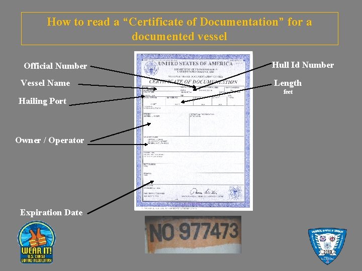 How to read a “Certificate of Documentation” for a documented vessel Official Number Vessel