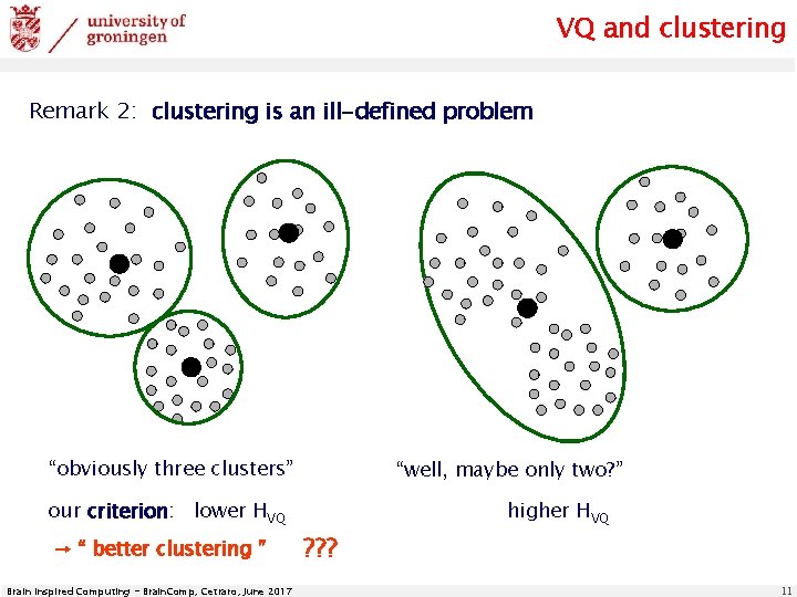 VQ and clustering Remark 2: clustering is an ill-defined problem “obviously three clusters” our