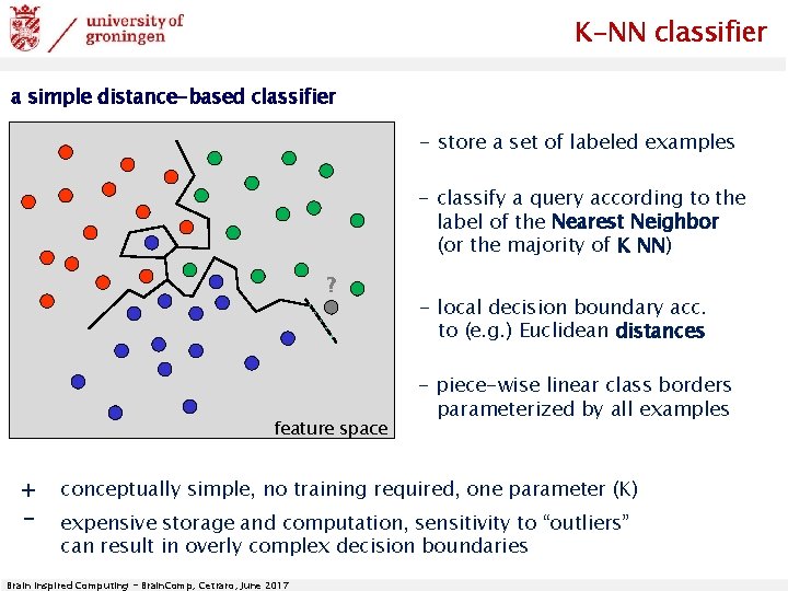 K-NN classifier a simple distance-based classifier - store a set of labeled examples -