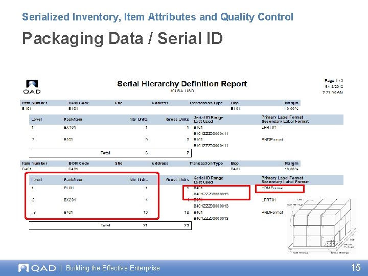 Serialized Inventory, Item Attributes and Quality Control Packaging Data / Serial ID | Building