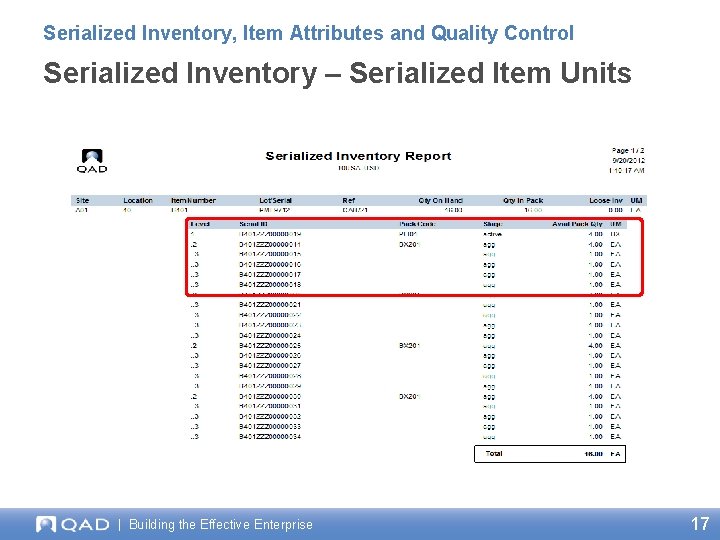 Serialized Inventory, Item Attributes and Quality Control Serialized Inventory – Serialized Item Units |