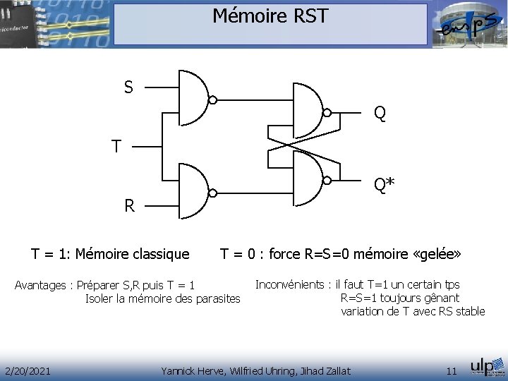 Mémoire RST S Q T Q* R T = 1: Mémoire classique T = Mémoire RST S Q T Q* R T = 1: Mémoire classique T =
