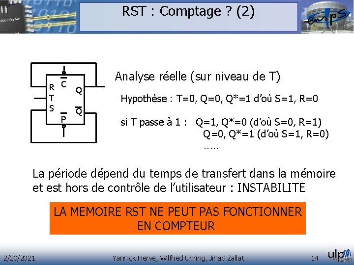 RST : Comptage ? (2) R C T S P Analyse réelle (sur niveau RST : Comptage ? (2) R C T S P Analyse réelle (sur niveau