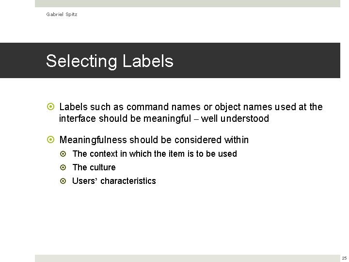 Gabriel Spitz Selecting Labels such as command names or object names used at the