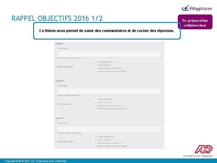 RAPPEL OBJECTIFS 2016 1/2 Ce thème vous permet de saisir des commentaires et de