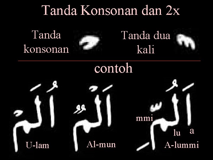 Tanda Konsonan dan 2 x Tanda konsonan Tanda dua kali contoh mmi U-lam Al-mun