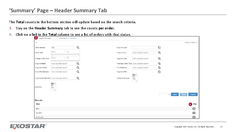 ‘Summary’ Page – Header Summary Tab The Total counts in the bottom section will