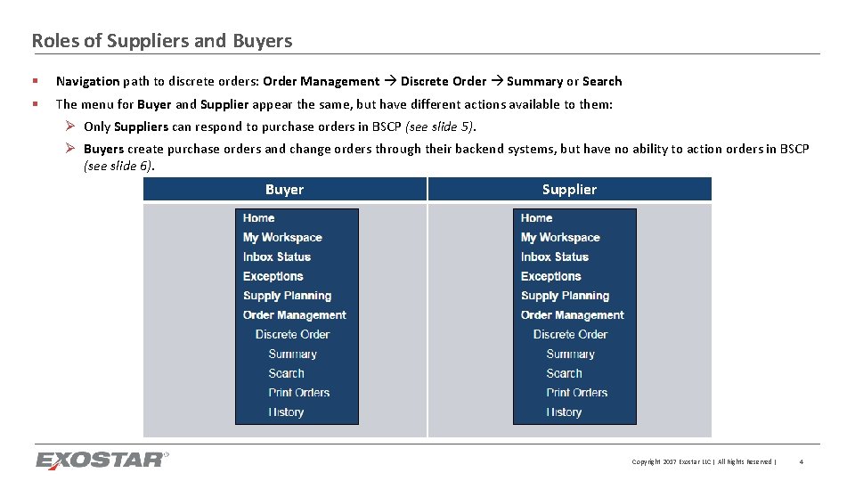 Roles of Suppliers and Buyers § Navigation path to discrete orders: Order Management Discrete