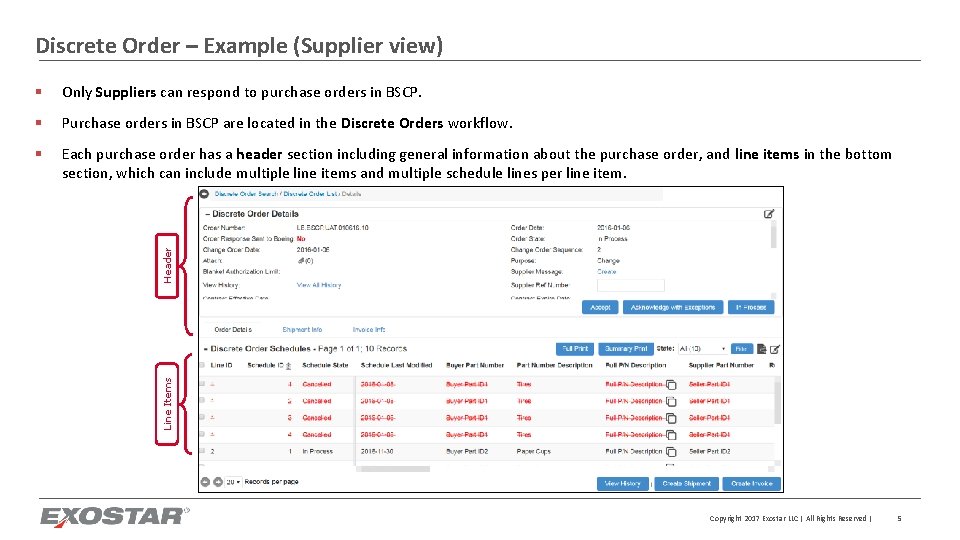 Discrete Order – Example (Supplier view) Only Suppliers can respond to purchase orders in