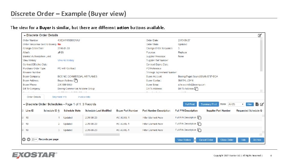 Discrete Order – Example (Buyer view) The view for a Buyer is similar, but
