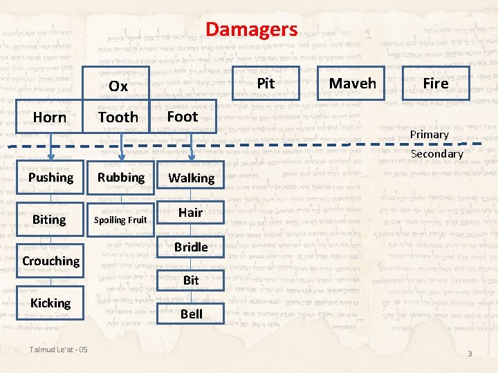 Damagers Pit Ox Horn Tooth Maveh Fire Foot Primary Secondary Pushing Rubbing Biting Spoiling